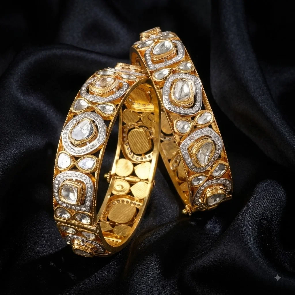 Premium Uncut Gold Diamond Polki Bangles