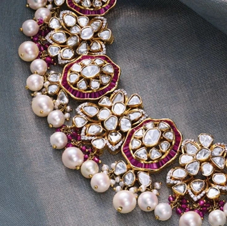 Royal Floral Polki Pearl Necklace
