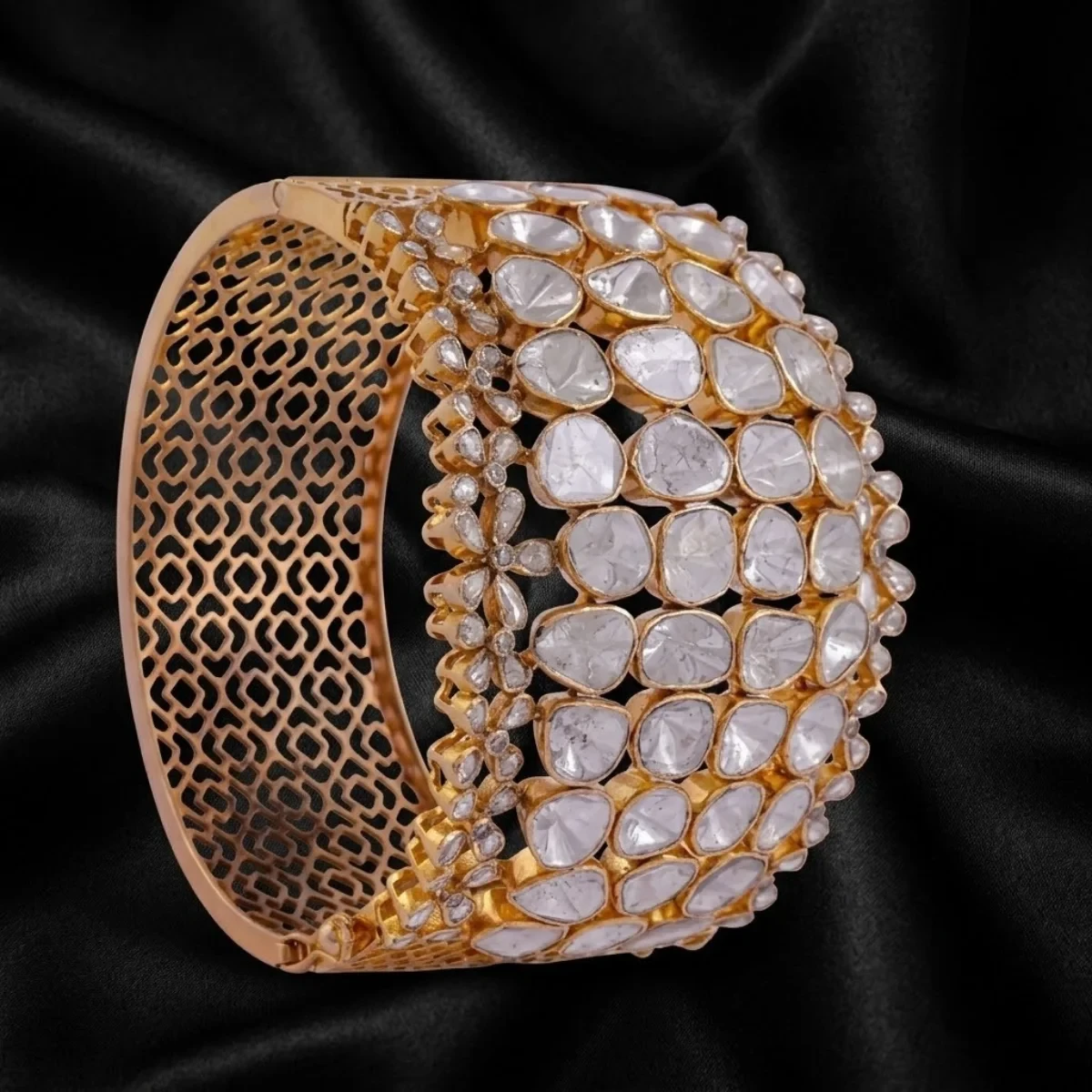Gold Cuff Diamond Polki Bracelet