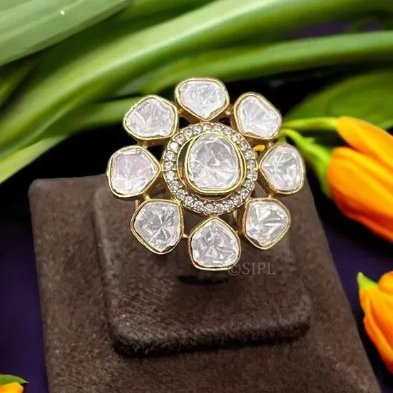 Floral Halo Polki Diamond Ring
