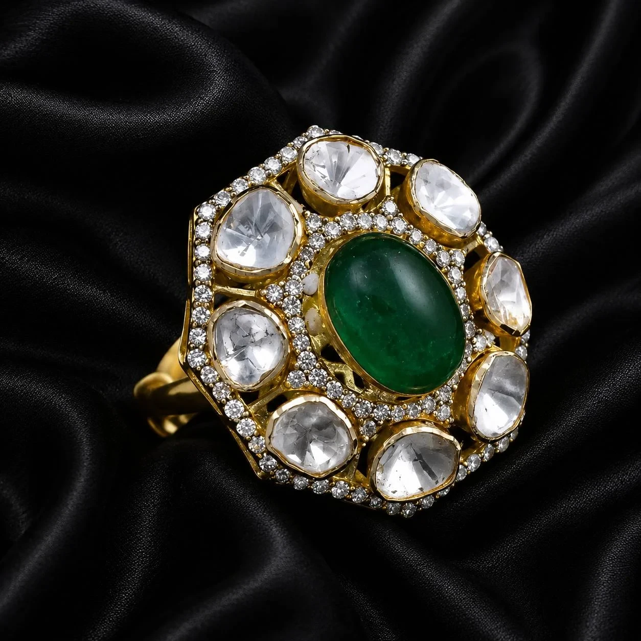 Emerald Center Polki Ring