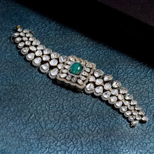 Designer Polki Emerald Link Bracelet