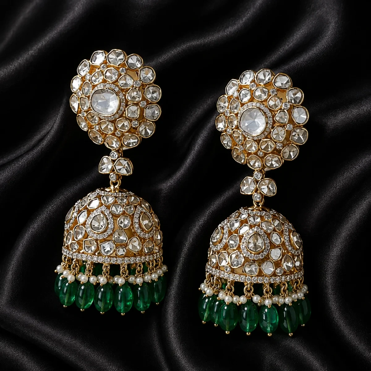 Emerald Polki Jhumka Earrings