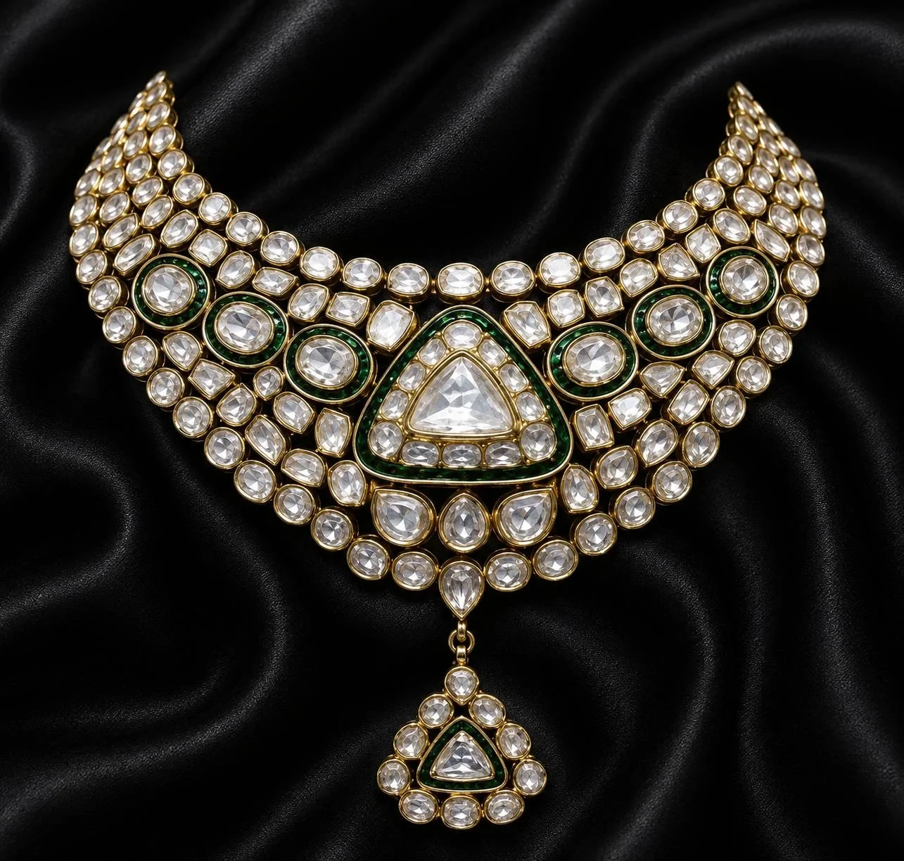 Heritage Emerald Accent Polki Bridal Necklace Set