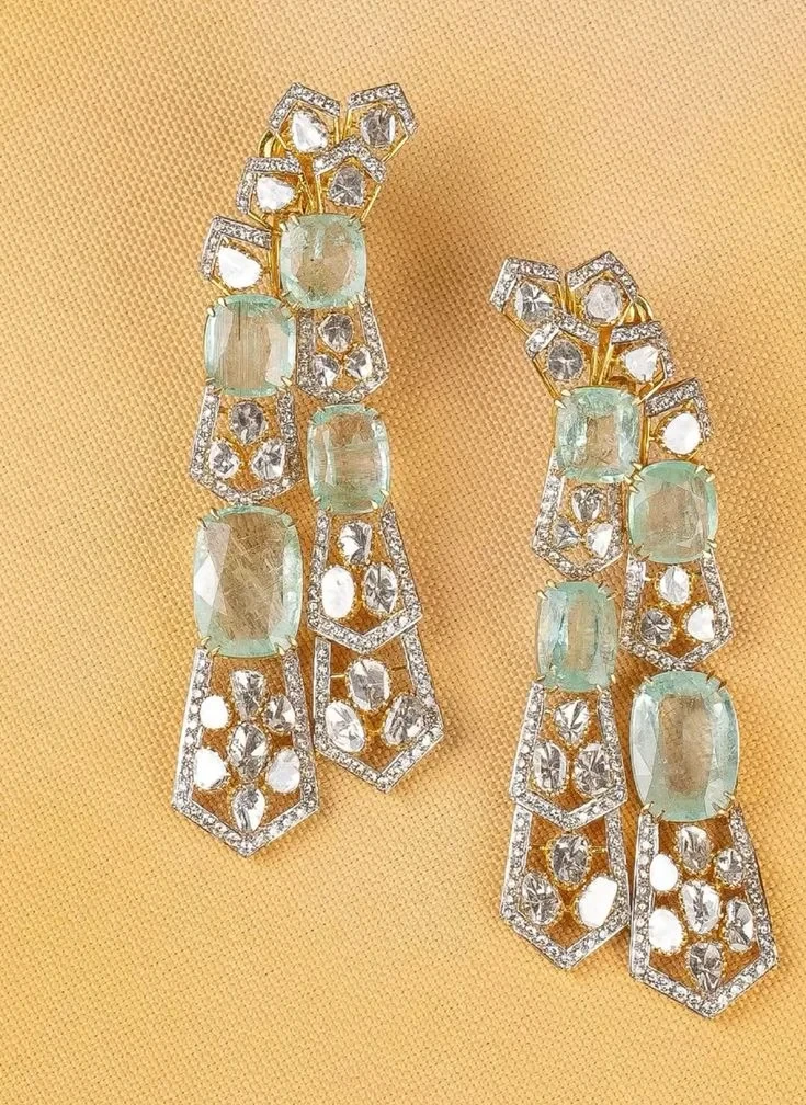 Polki Diamond Long Drop Earrings