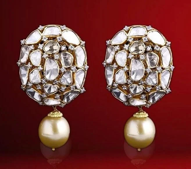 Polki Pearl Drop Earrings