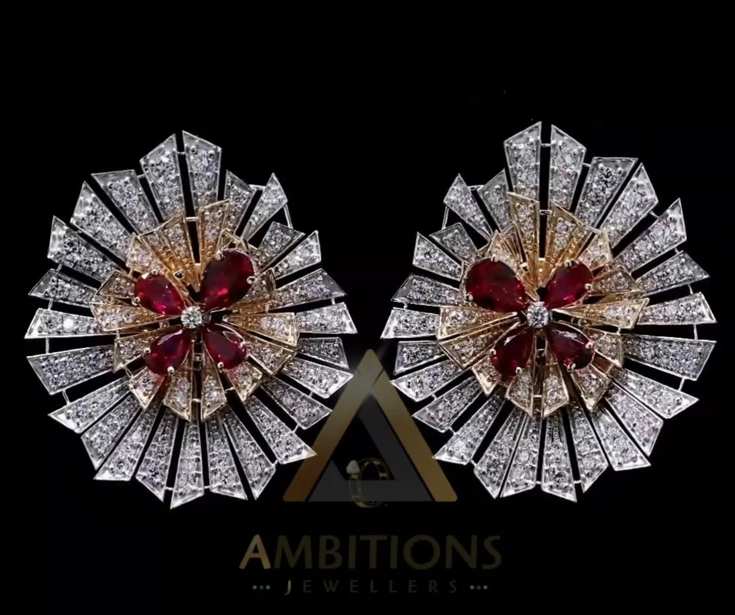 Leaf Glow Diamond with Ruby Earrings